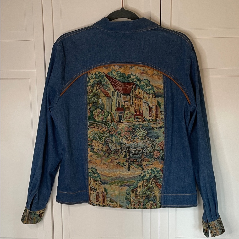 Erin London Boho Jean Jacket with Baroque Tapestry Panels - Vintage - Picture 3 of 9